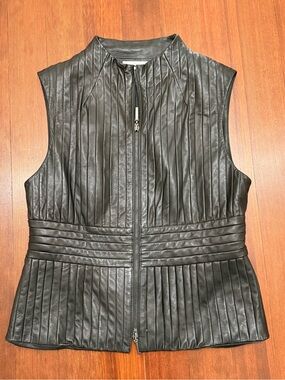 WORTH Leather Pintuck Vest no tag, size 10 according to measurements.